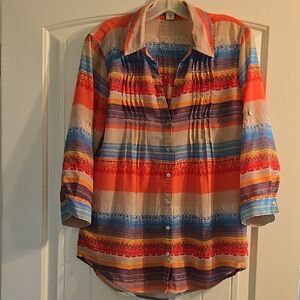 Vintage America Blues Southwestern Serape Striped Button Blouse Medium